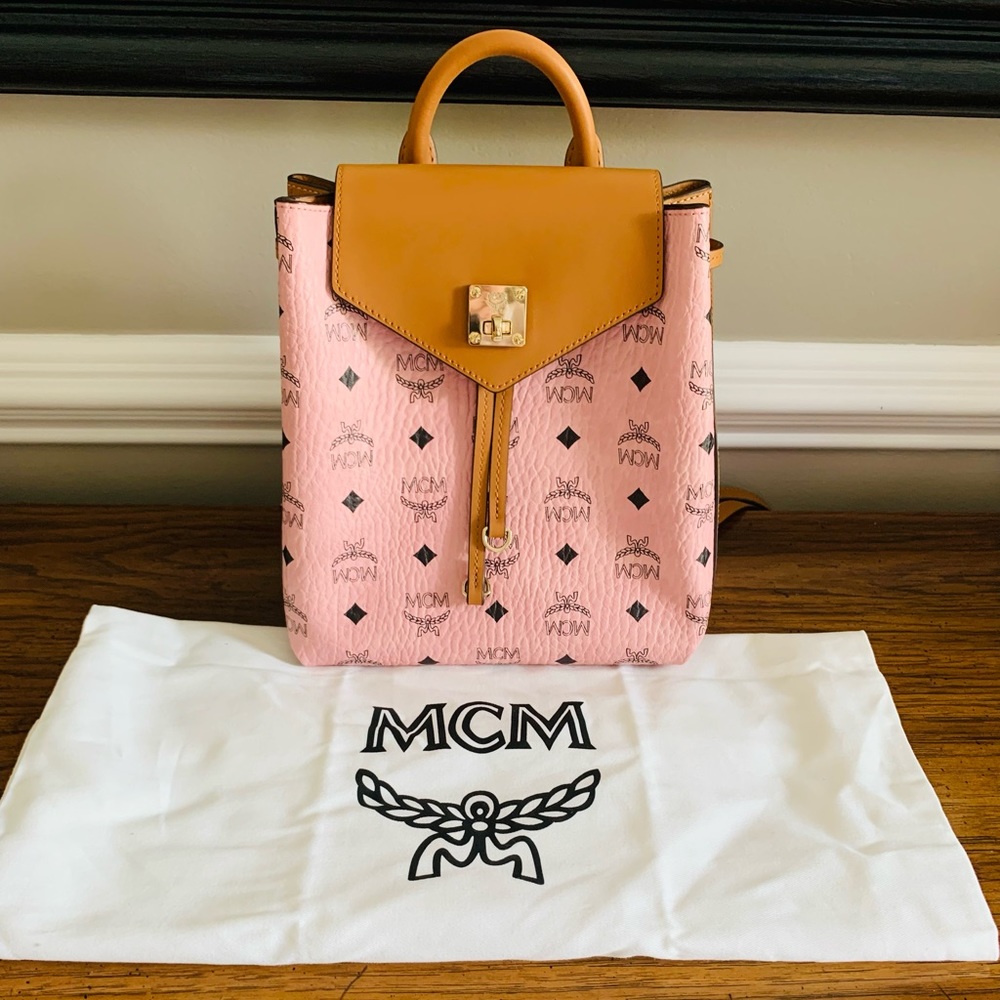 MCM Visetos Small Essential Backpack - Pink Cognac